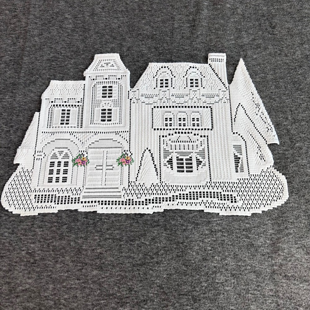 Vintage White Lace House Doily Architectural Manor Table Runner 19x11